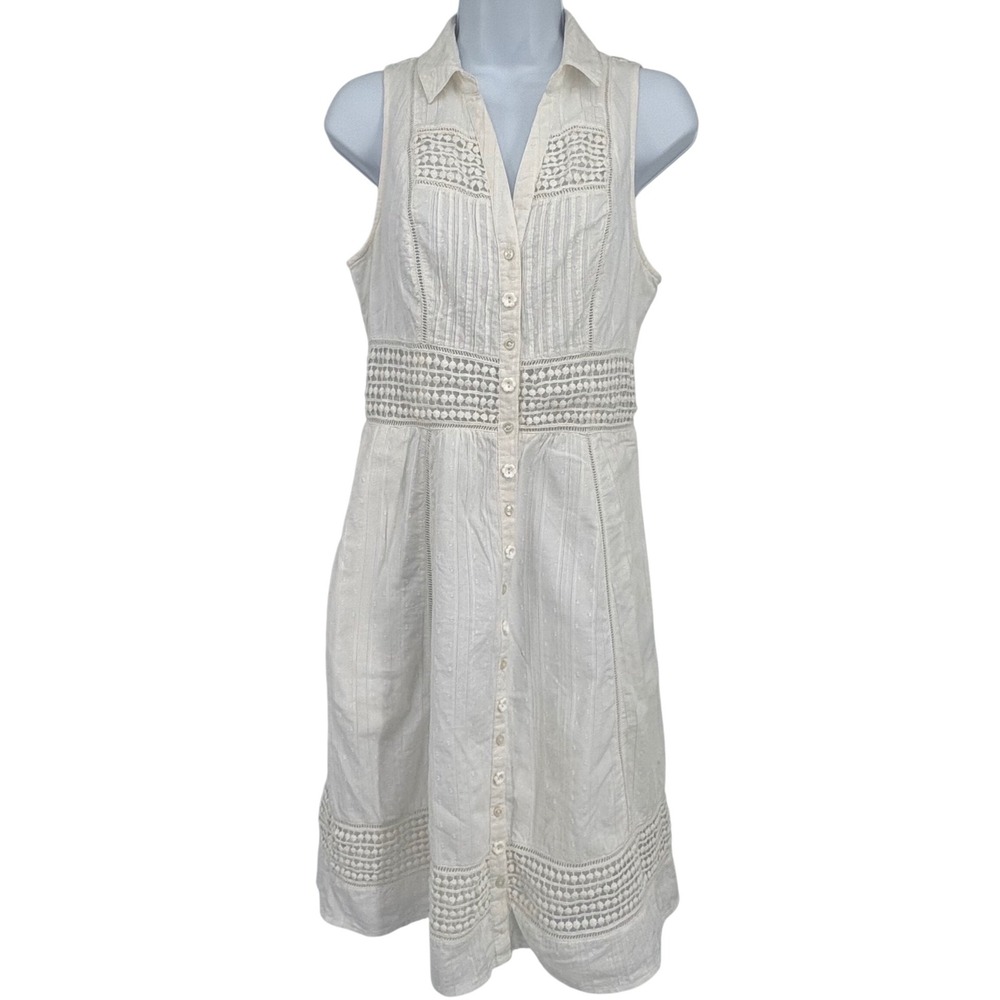 Maeve‎ Anthropologie Dress Womens 6 Eyelet Cotton Sleeveless Midi Kentucky Derby